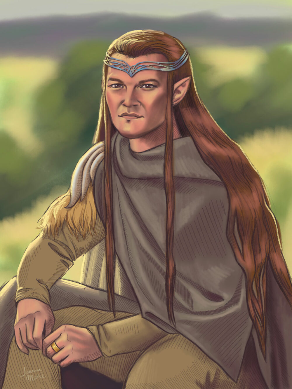 long haired elrond portrait from rings of power