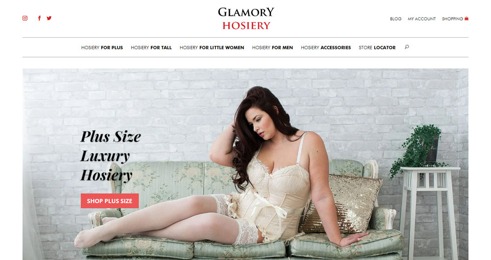 portfolio image of glamory hosiery website
